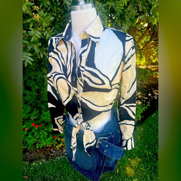 Rachel Zoe Black and Tan Abstract Blouse - Picture 1 of 8